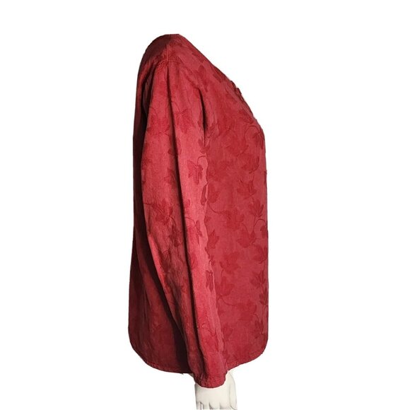 Eucalyptus Long Sleeve Top Size XS Hand Crafted Guatemala Solid All Red Textured - Picture 4 of 6